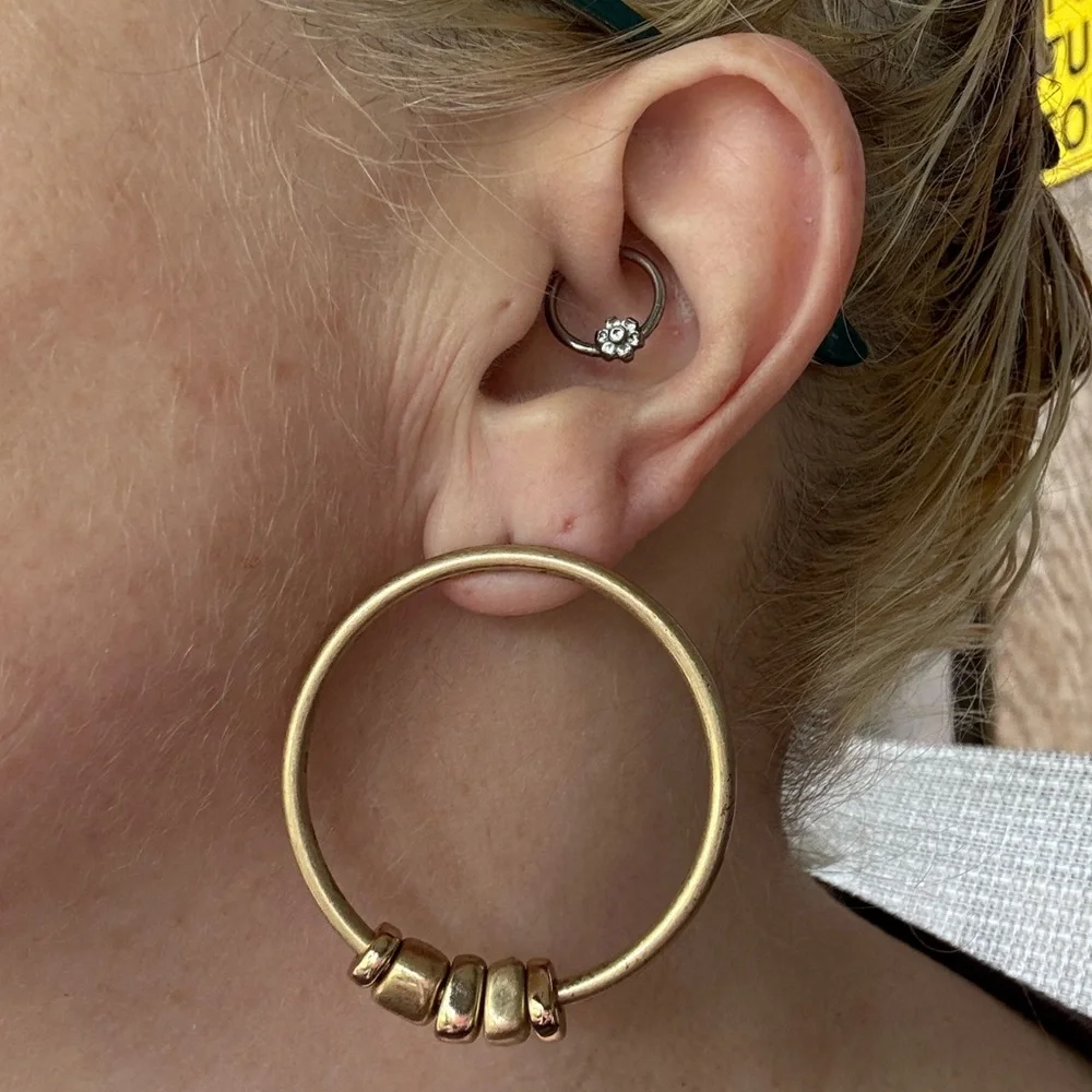 Robert Lee Morris Gold-tone Hoop Earrings with Bead Accents, NFS - Picture 2 of 2